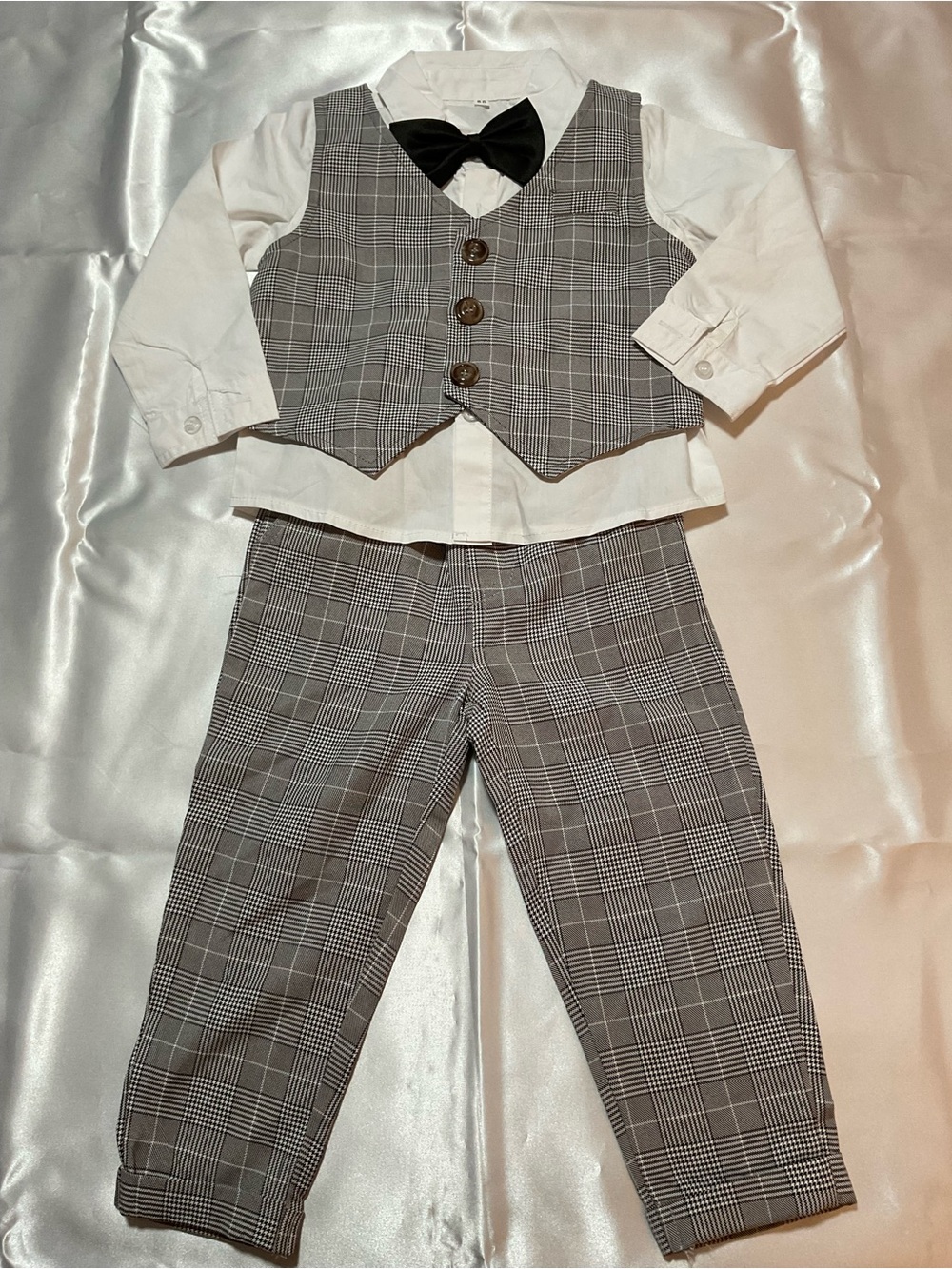 3pcs Kids gray and white Vest Set